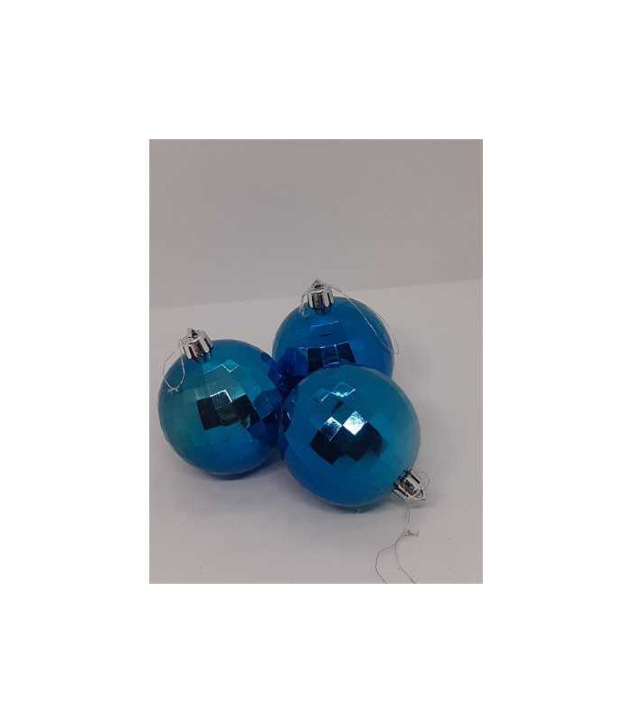Set 3 globuri din plastic culoare albastru pentru Craciun