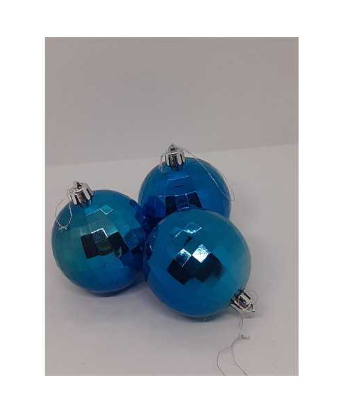 Set 3 globuri din plastic culoare albastru pentru Craciun