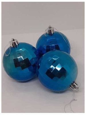 Set 3 globuri din plastic culoare albastru pentru Craciun 2