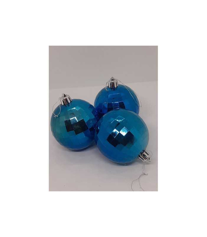 Set 3 globuri din plastic culoare albastru pentru Craciun
