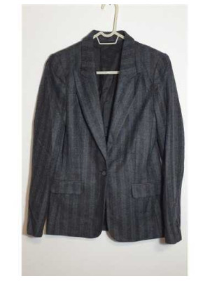 Sacou dama culoare gri cu dungulite albastre