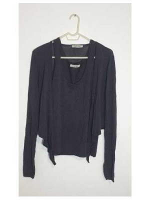 Compleu dama doua piese pulover si maieu cu fir metalizat culoare argintiu