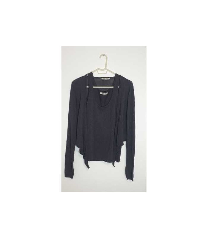 Compleu dama doua piese pulover si maieu cu fir metalizat culoare argintiu