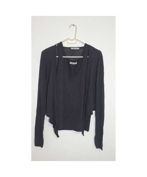 Compleu dama doua piese pulover si maieu cu fir metalizat culoare argintiu