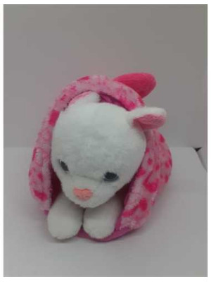 Catelus de plus alb cu gentuta roz 25 cm