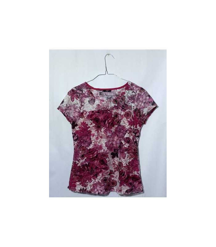 Tricou din dantela roz cu model cu floricele M&Co