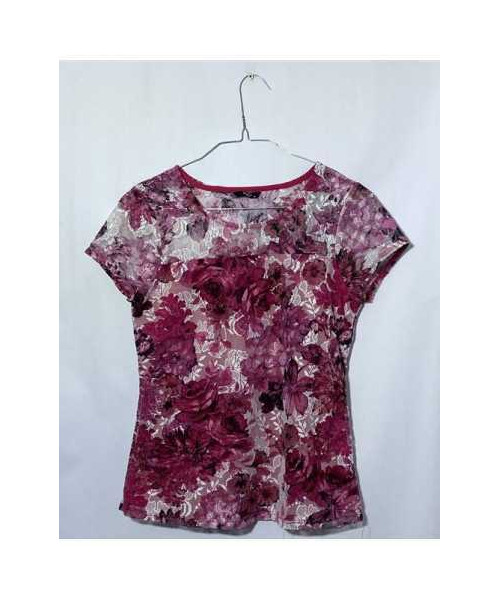 Tricou din dantela roz cu model cu floricele M&Co
