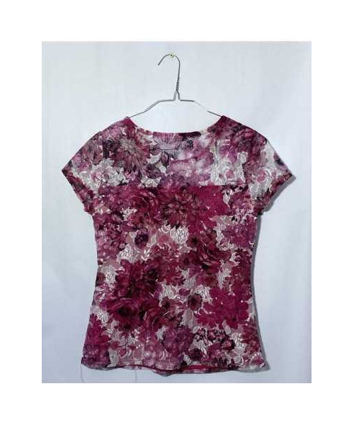 Tricou din dantela roz cu model cu floricele M&Co
