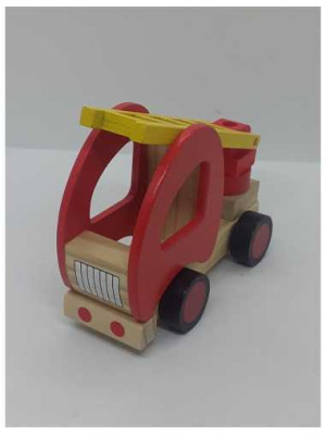 Jucarie din lemn colorata model masina pompieri cu scara