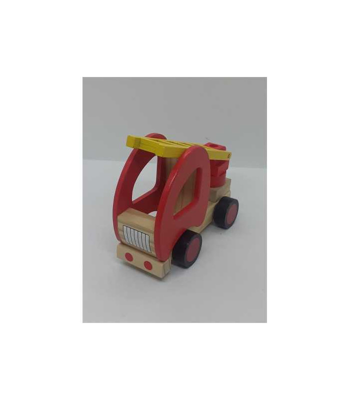 Jucarie din lemn colorata model masina pompieri cu scara