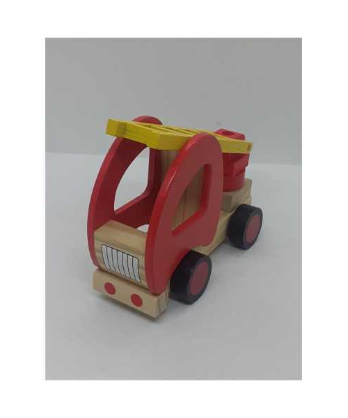 Jucarie din lemn colorata model masina pompieri cu scara