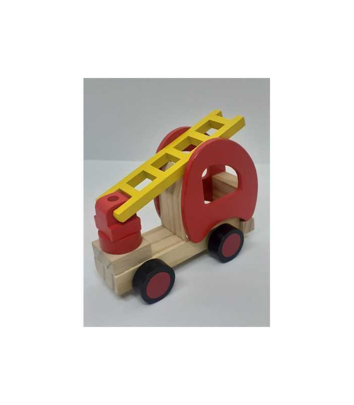 Jucarie din lemn colorata model masina pompieri cu scara