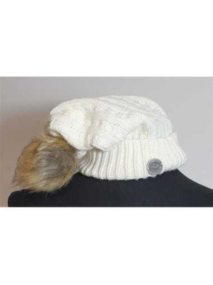 Caciula alba tricotata cu ciucure din blanita artificiala Eau Thermale Avene