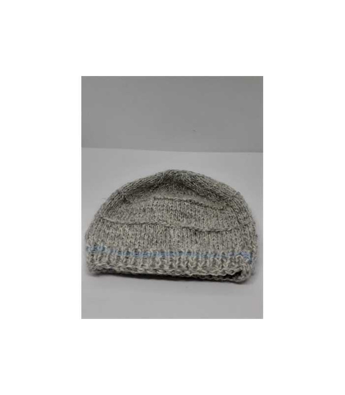 Caciula crosetata pentru copii culoare gri cu dunga subtire bleu