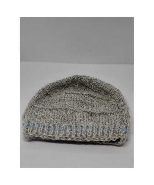 Caciula crosetata pentru copii culoare gri cu dunga subtire bleu