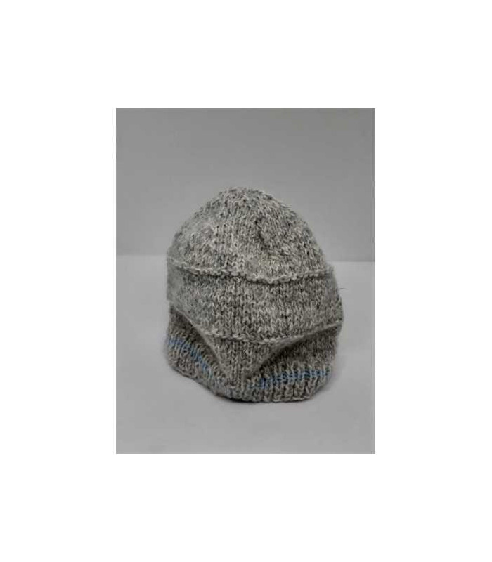 Caciula crosetata pentru copii culoare gri cu dunga subtire bleu