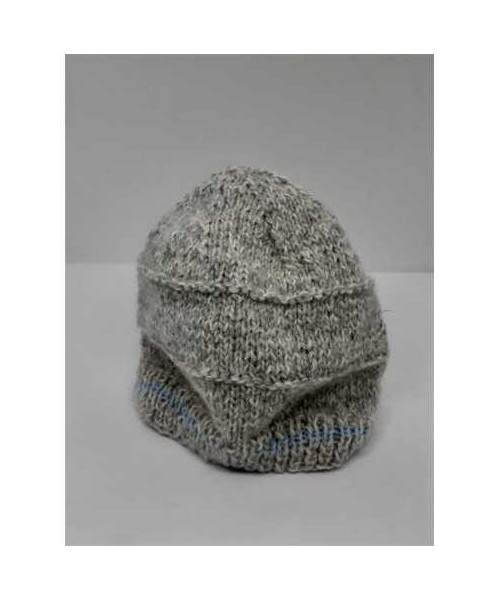 Caciula crosetata pentru copii culoare gri cu dunga subtire bleu