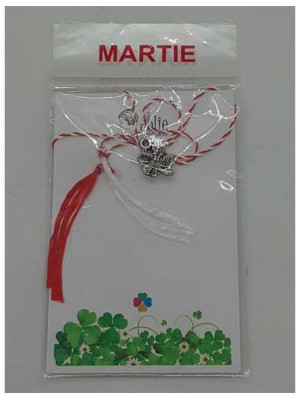 Martisor trifoi cu 4 foi din metal culoare argintiu