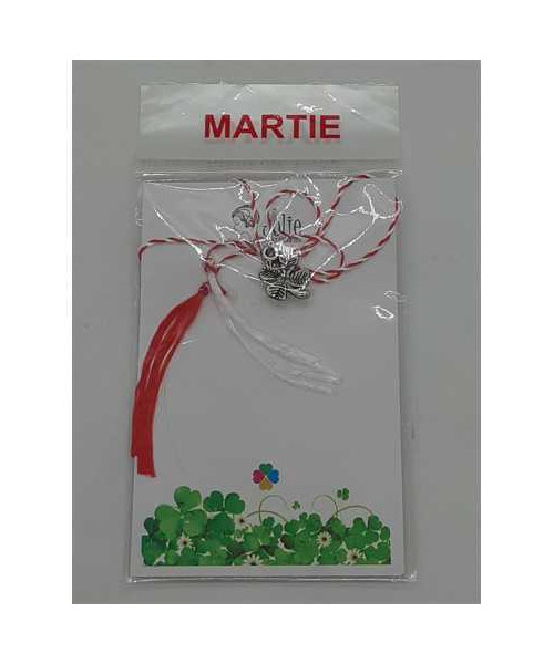 Martisor trifoi cu 4 foi din metal culoare argintiu