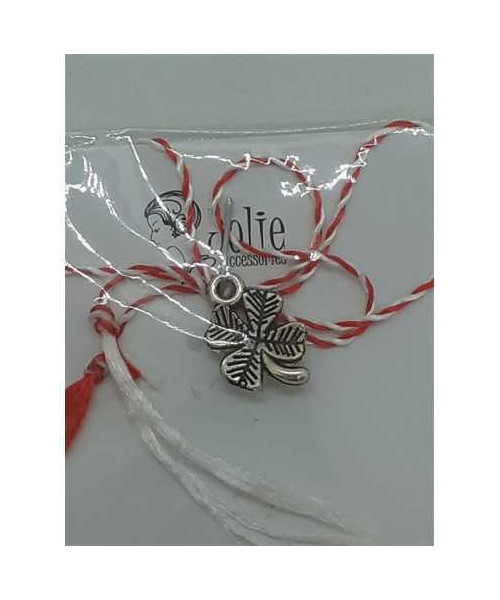 Martisor trifoi cu 4 foi din metal culoare argintiu
