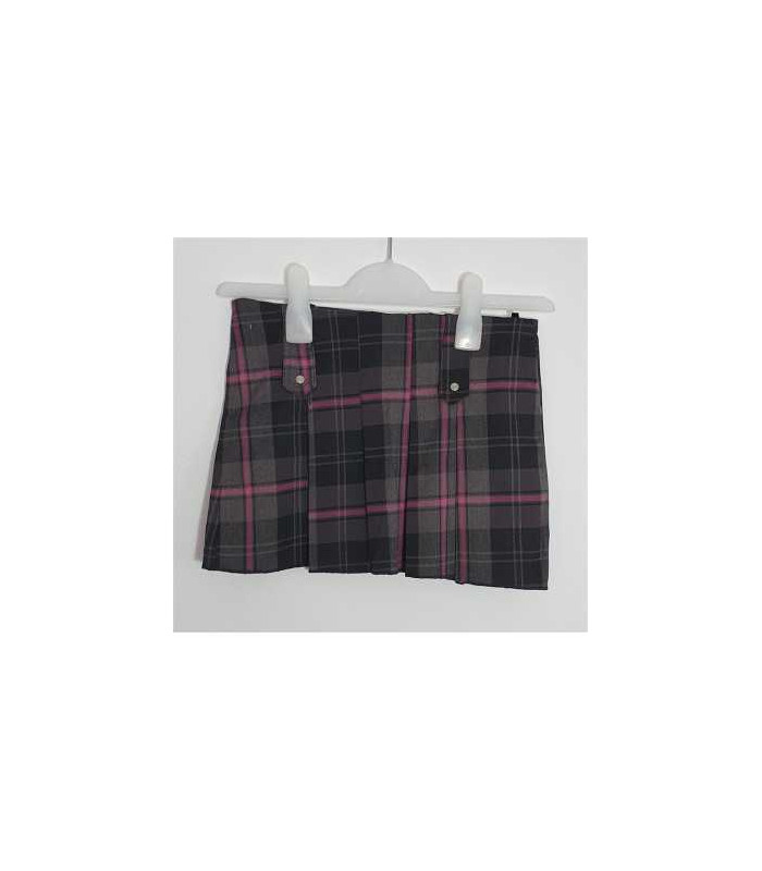 Fusta scurta pentru fete cu cu dungi roz si model in carouri Yi Li