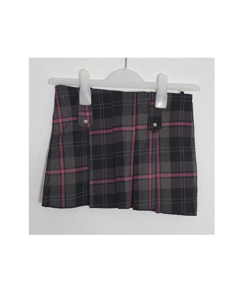 Fusta scurta pentru fete cu cu dungi roz si model in carouri Yi Li