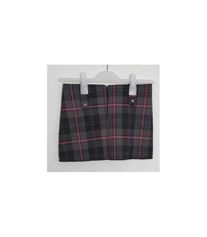 Fusta scurta pentru fete cu cu dungi roz si model in carouri Yi Li