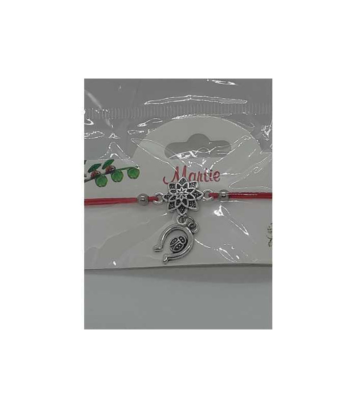 Martisor tip bratara cu floare si potcoava cu buburuza