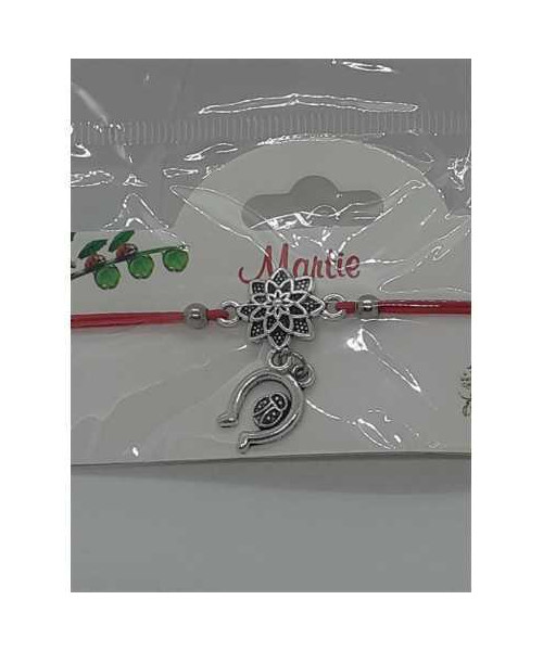 Martisor tip bratara cu floare si potcoava cu buburuza