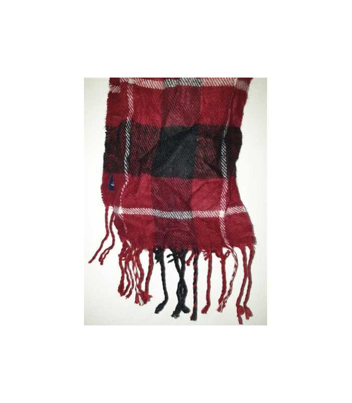 Esarfa dama visiniu in carouri cu franjuri