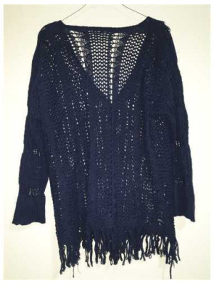 Pulover dama cu franjuri si anchior in V 2