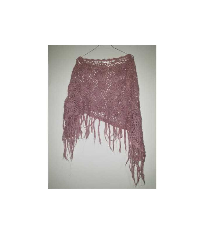 Poncho dama roz tricotat cu franjuri