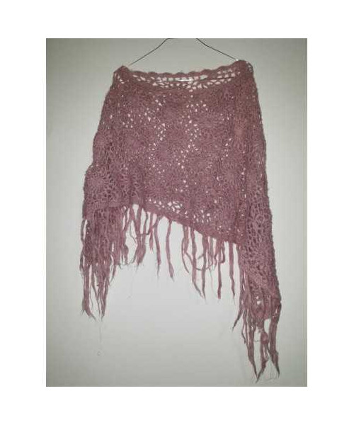 Poncho dama roz tricotat cu franjuri
