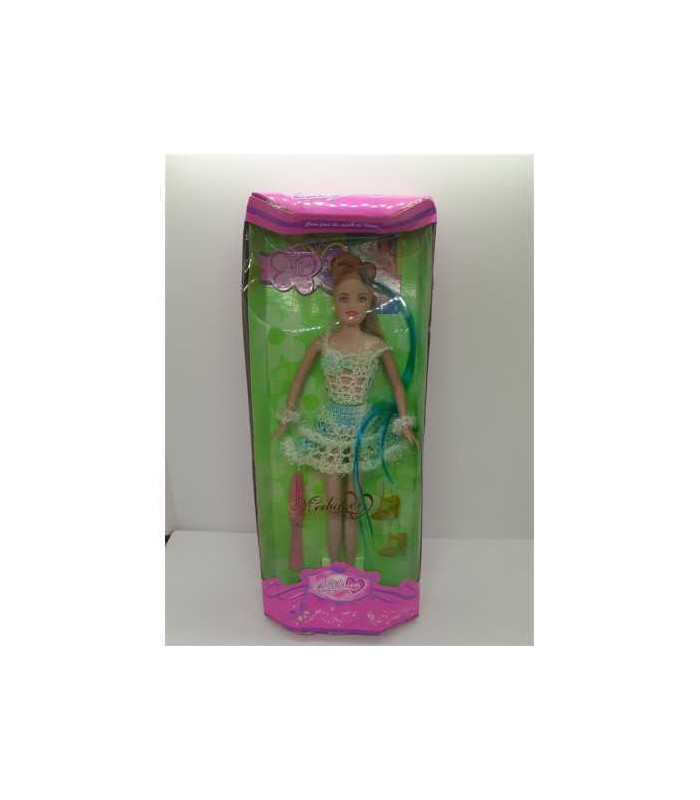 Papusa cu rochita tricotata si suvite culoare bleu