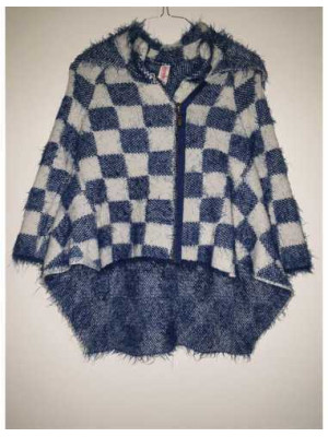 Cardigan tricotat cu gluga pentru fetite model in carouri