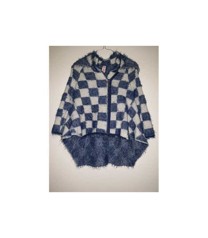 Cardigan tricotat cu gluga pentru fetite model in carouri