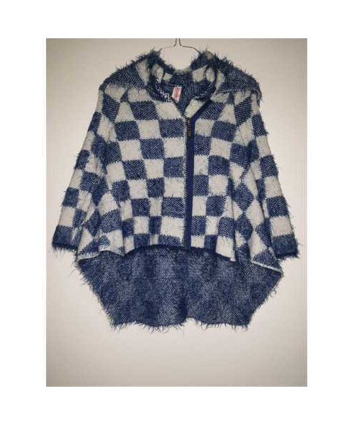 Cardigan tricotat cu gluga pentru fetite model in carouri