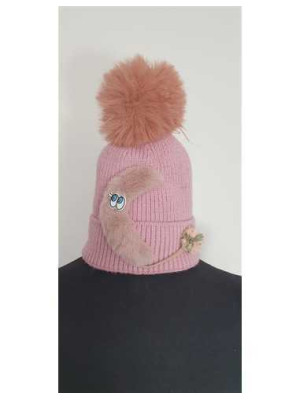 Caciula tricotata cu ciucure pentru fetite