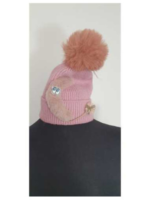 Caciula tricotata cu ciucure pentru fetite 2