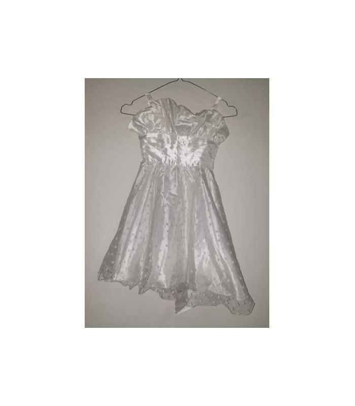 Rochita alba de ocazie cu bretele subtiri si cordon in talie