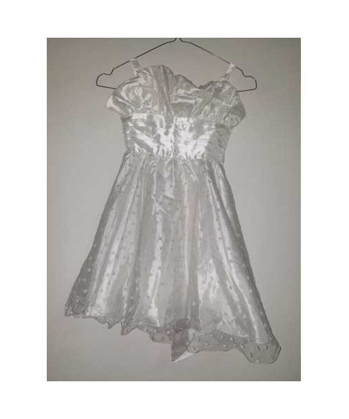 Rochita alba de ocazie cu bretele subtiri si cordon in talie