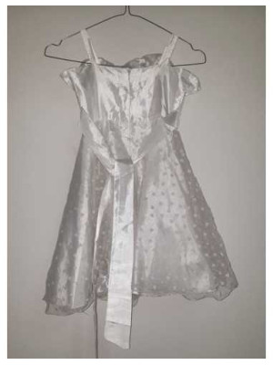 Rochita alba de ocazie cu bretele subtiri si cordon in talie 2