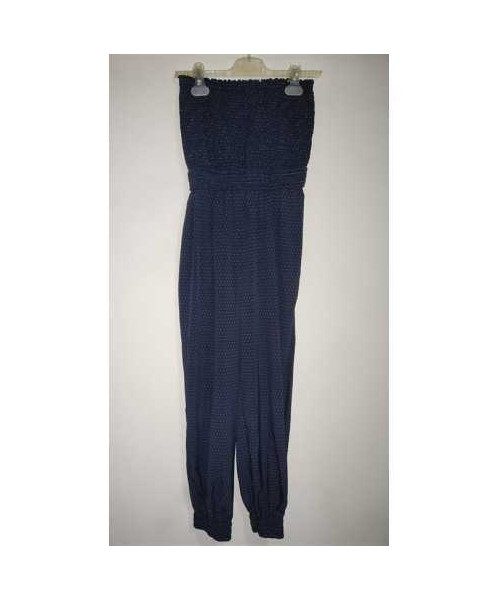 Salopeta dama fara bretele model cu buline albe