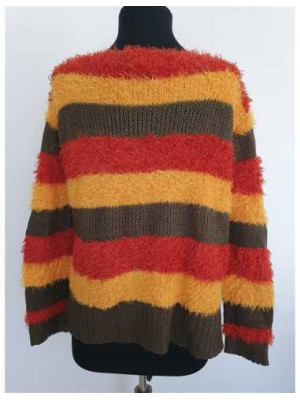 Pulover dama pufos cu dungi multicolore CAMOMILLA