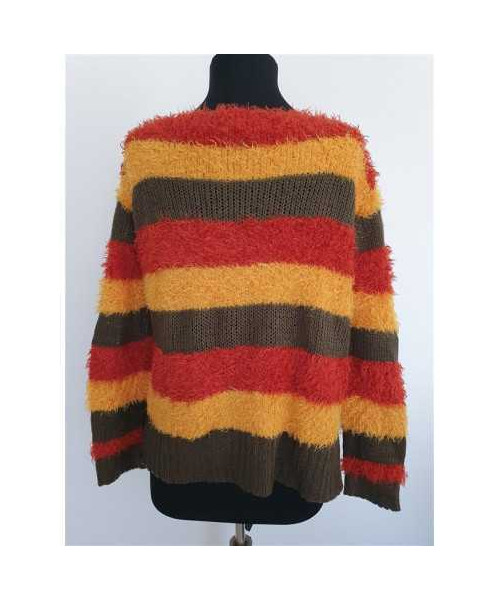 Pulover dama pufos cu dungi multicolore CAMOMILLA