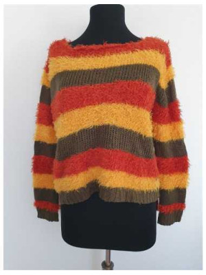 Pulover dama pufos cu dungi multicolore CAMOMILLA 2