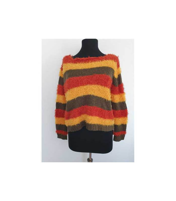 Pulover dama pufos cu dungi multicolore CAMOMILLA