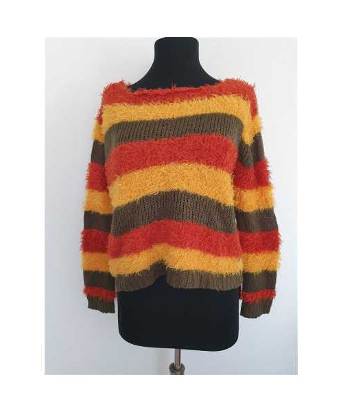 Pulover dama pufos cu dungi multicolore CAMOMILLA