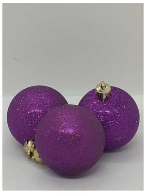 Set 3 globuri sclipitoare culoare mov pentru Craciun