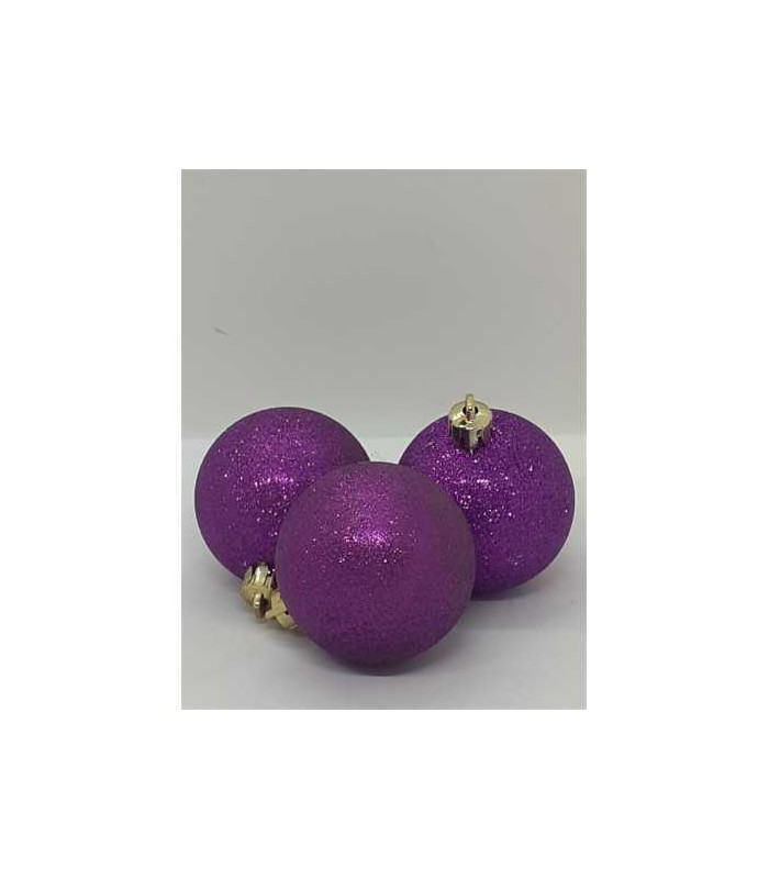 Set 3 globuri sclipitoare culoare mov pentru Craciun
